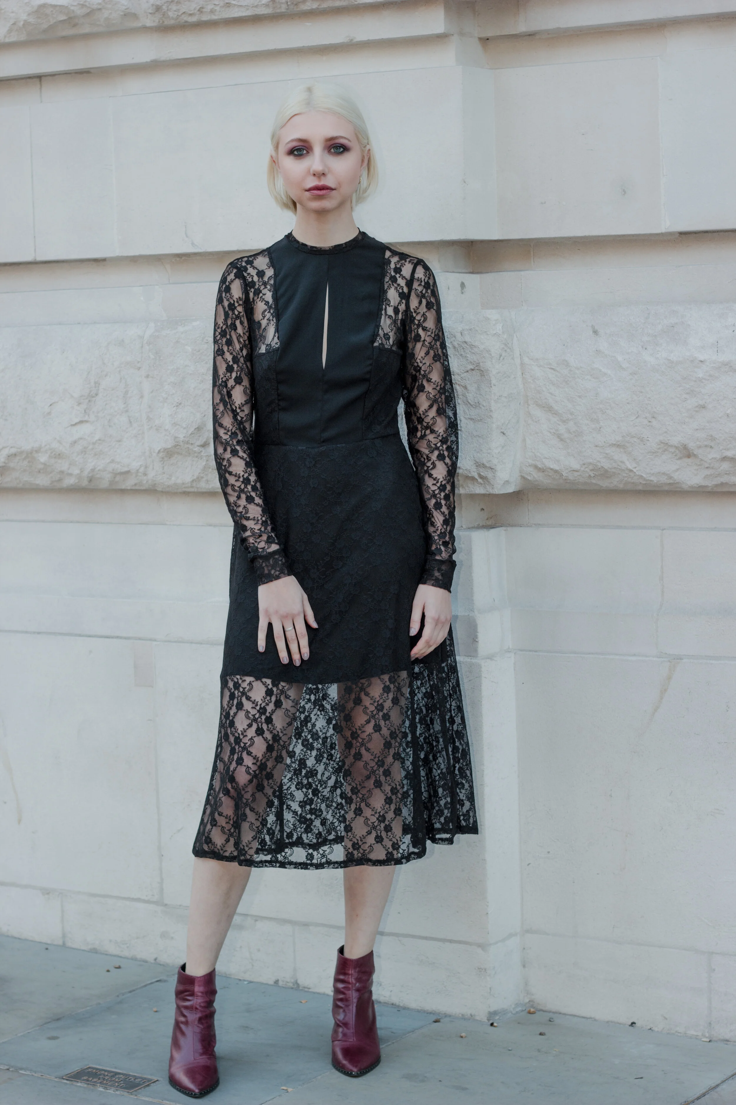 Lace dress with sales booties